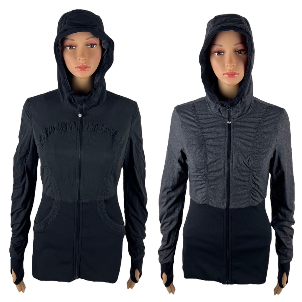 Lululemon Womens 8 Dance Studio Jacket Black Reversible Thumbholes Gray Logo